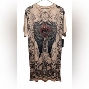 ON BLUE Tattoo Cross & Wings Graphic T-Shirt Dress Size Large NWT